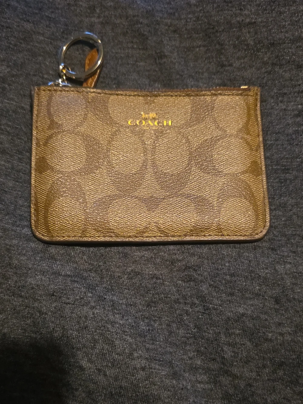 Coach Brown Signature Monogram Card Pouch with Key Ring No. G1692  F63923